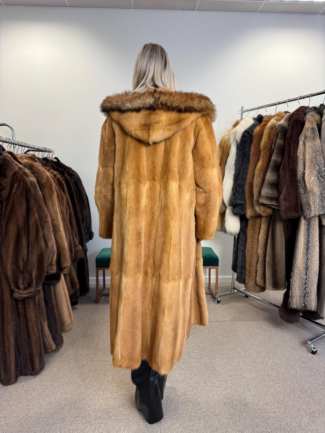 Golden Weasel Fur Coat, M Size, Women's Fur Coat, Real Weasel Fur Coat, Weasel Coat Women, Vintage Fur Coat, Hooded Fur Coat, Real Fur Coat