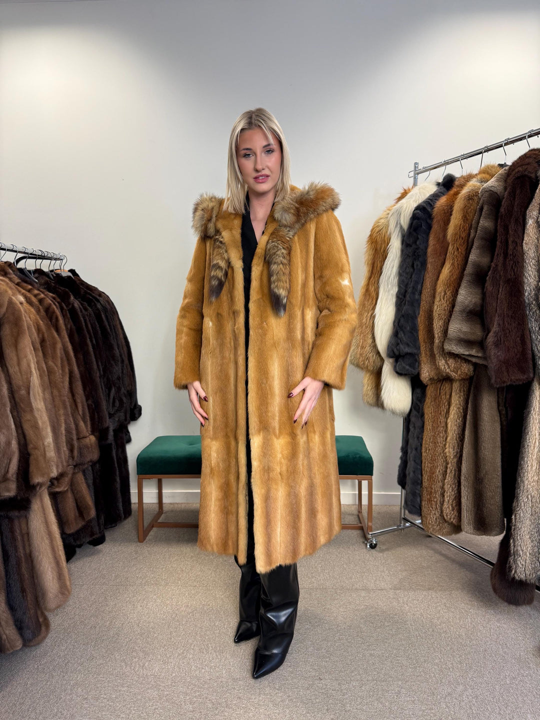 Golden Weasel Fur Coat, M Size, Women's Fur Coat, Real Weasel Fur Coat, Weasel Coat Women, Vintage Fur Coat, Hooded Fur Coat, Real Fur Coat