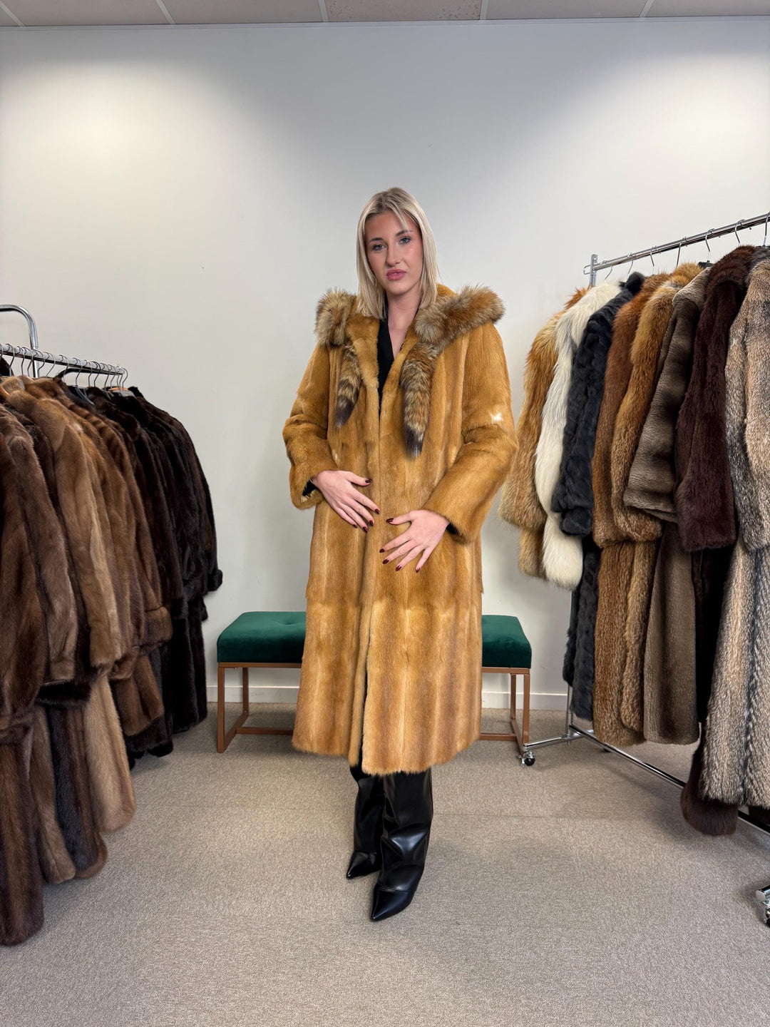 Golden Weasel Fur Coat, M Size, Women's Fur Coat, Real Weasel Fur Coat, Weasel Coat Women, Vintage Fur Coat, Hooded Fur Coat, Real Fur Coat