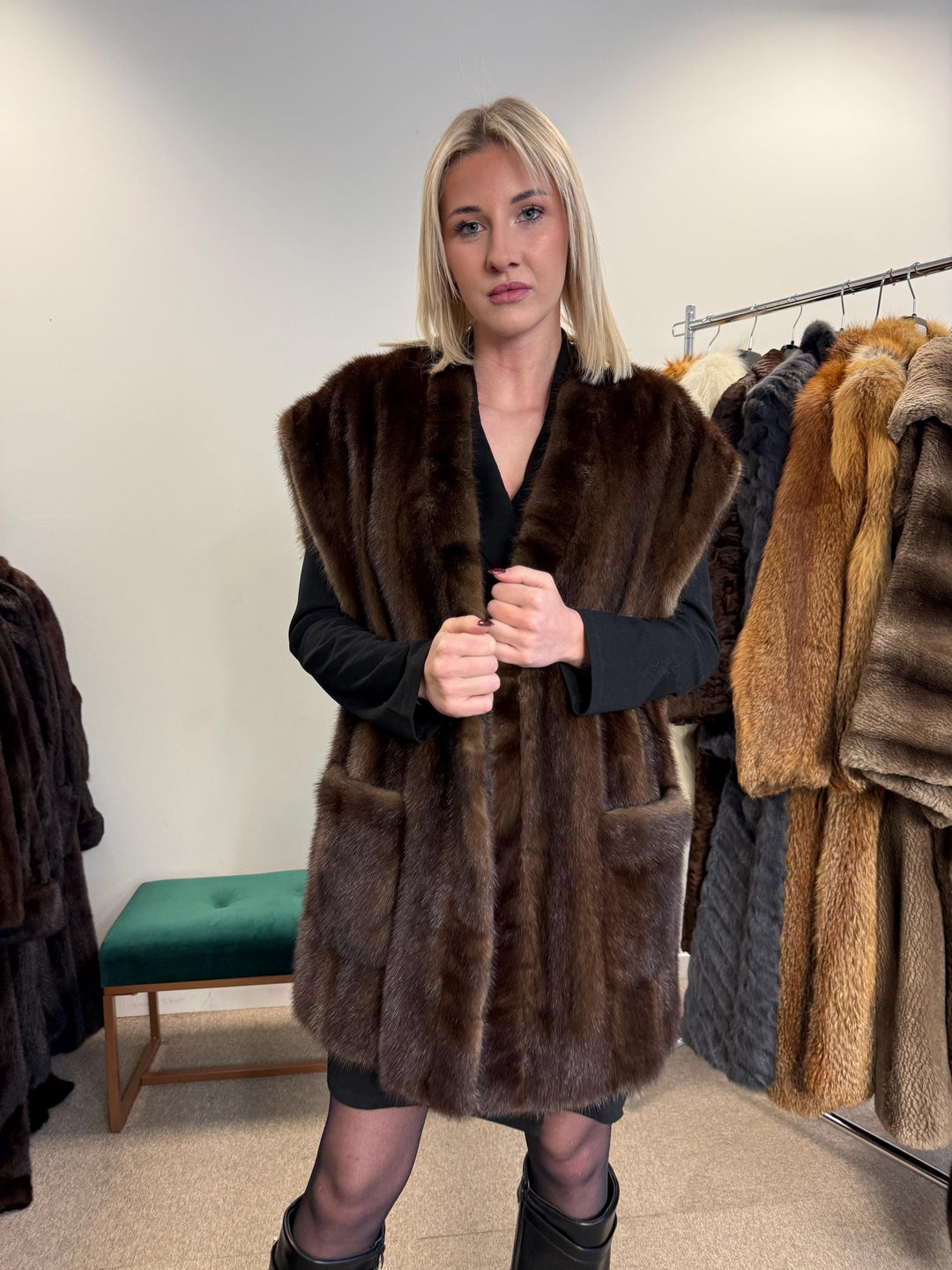 Dark Brown Mink Vest - XL Size, High Quality Fur, Luxurious Design, Perfect for Stylish and Elegant Fashion Statements, Vintage Fur Vest