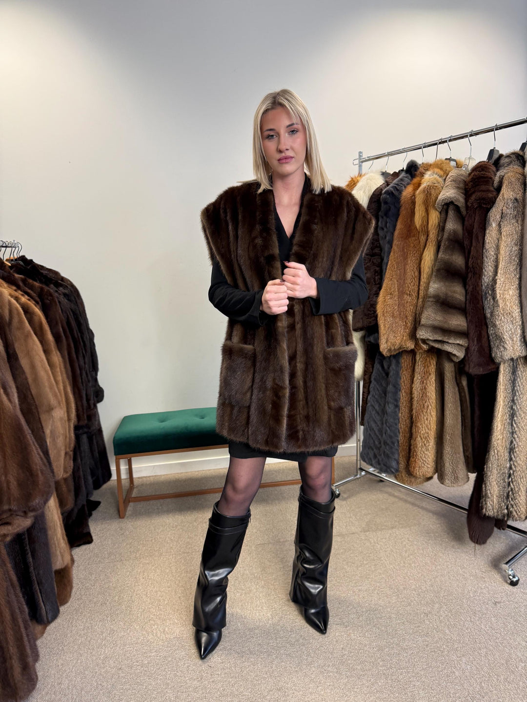 Dark Brown Mink Vest - XL Size, High Quality Fur, Luxurious Design, Perfect for Stylish and Elegant Fashion Statements, Vintage Fur Vest