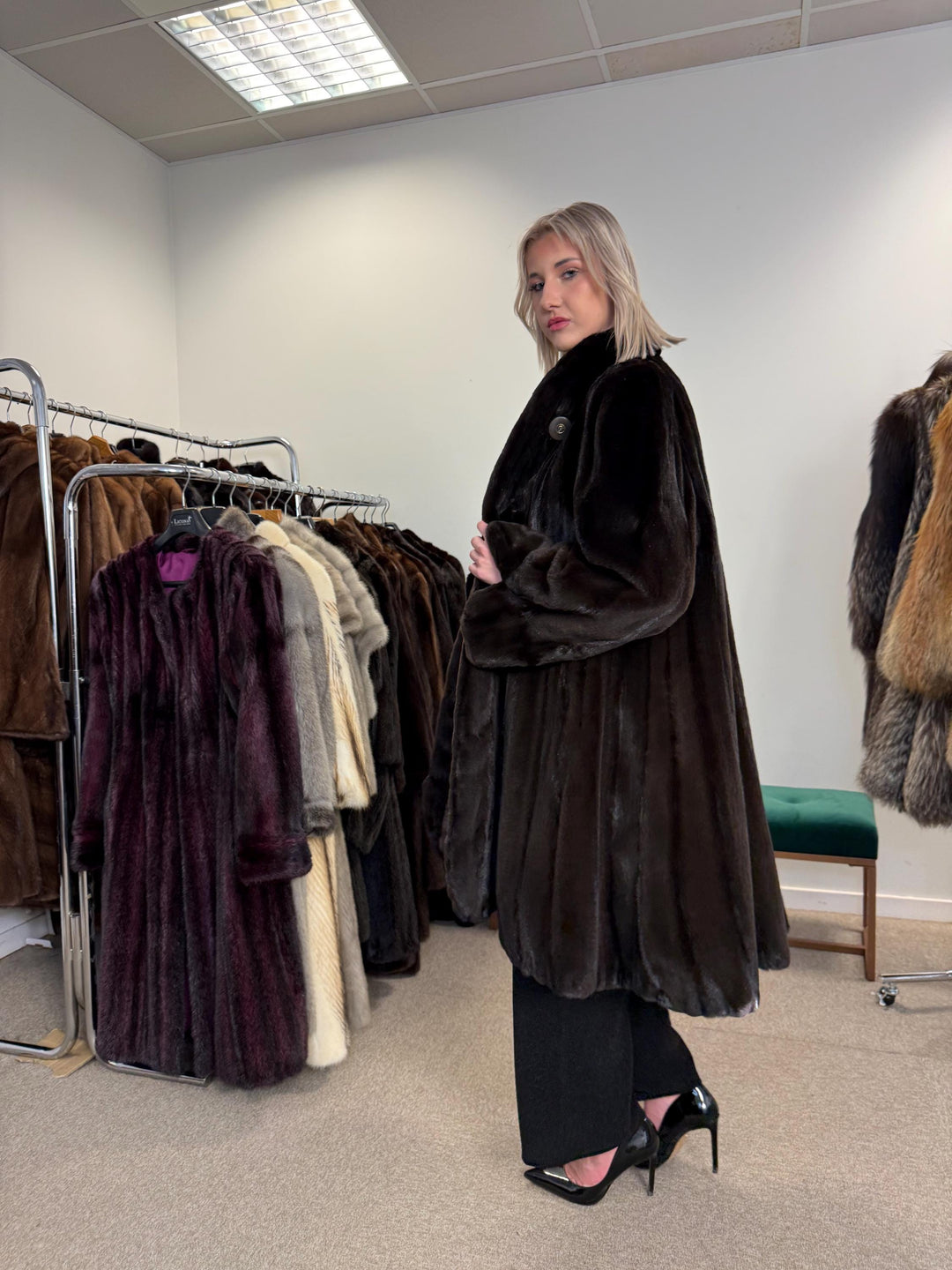 Sheared Mink Fur Coat, 4XL Size, Dark Brown Mink Coat, Swinger Mink Coat, Real Fur Coat, Vintage Fur Coat, Fur Coat Women, Mink Fur Coat