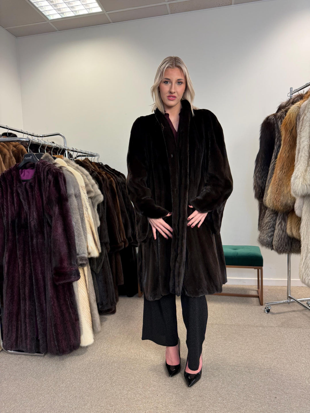 Sheared Mink Fur Coat, 4XL Size, Dark Brown Mink Coat, Swinger Mink Coat, Real Fur Coat, Vintage Fur Coat, Fur Coat Women, Mink Fur Coat