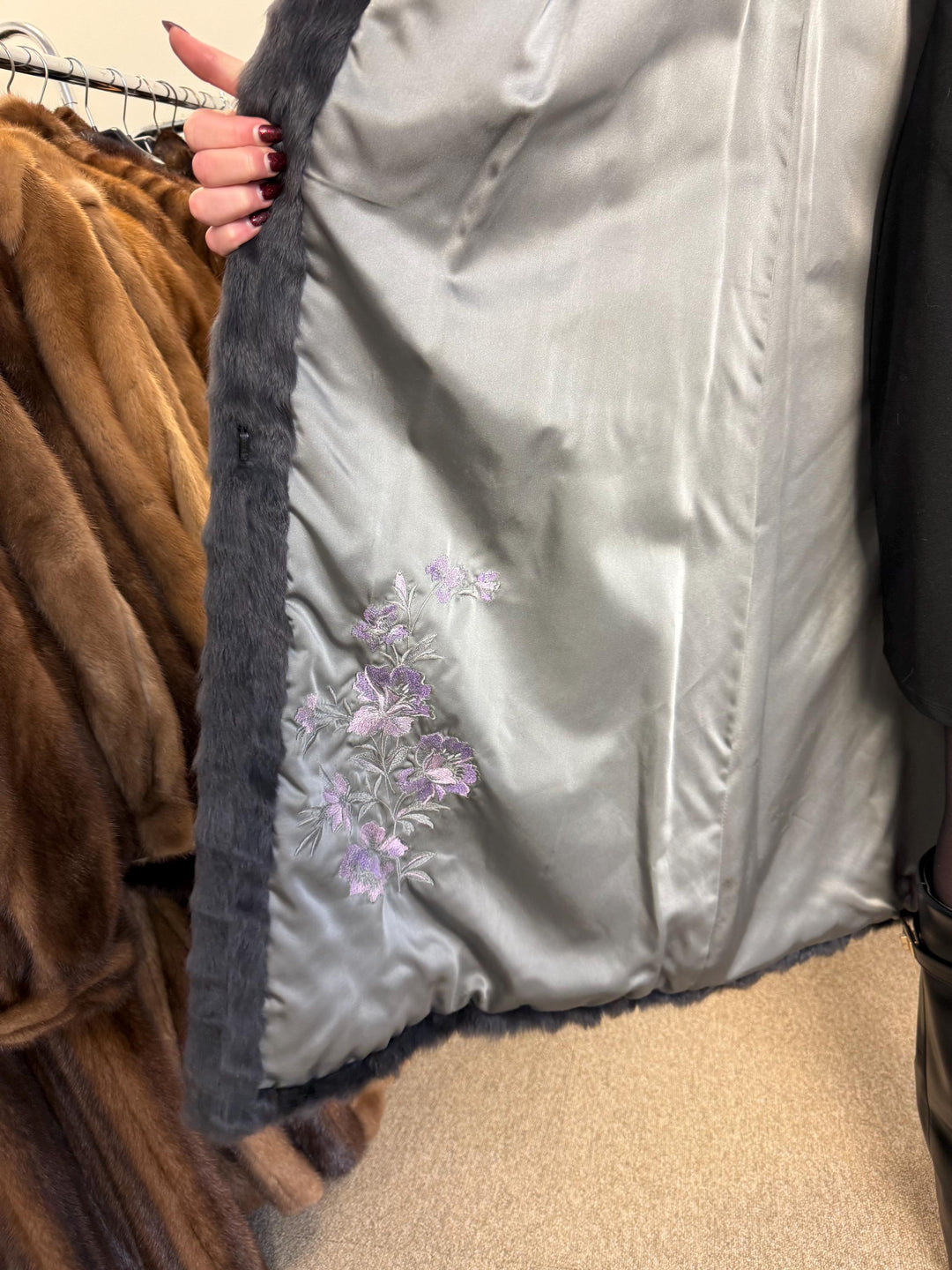 Dyed Mink & Rabbit Fur Coat, XXL Size, Blue Fur Coat, Vintage Fur Coat, Real Fur Coat, Long Fur Coat, Women's Fur Coat, Rabbit Fur Coat