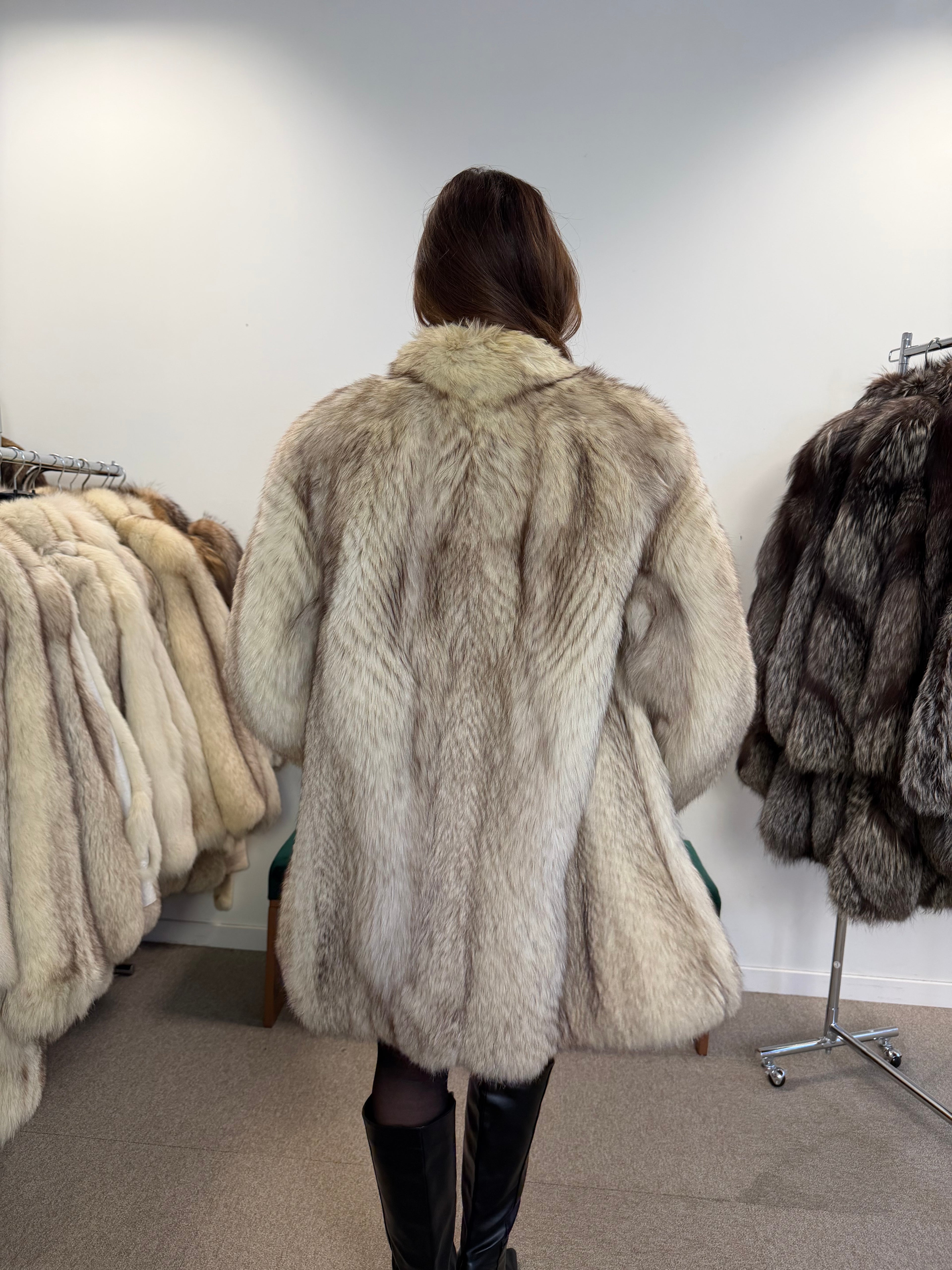 White Nordic Fox Fur Coat, Size M