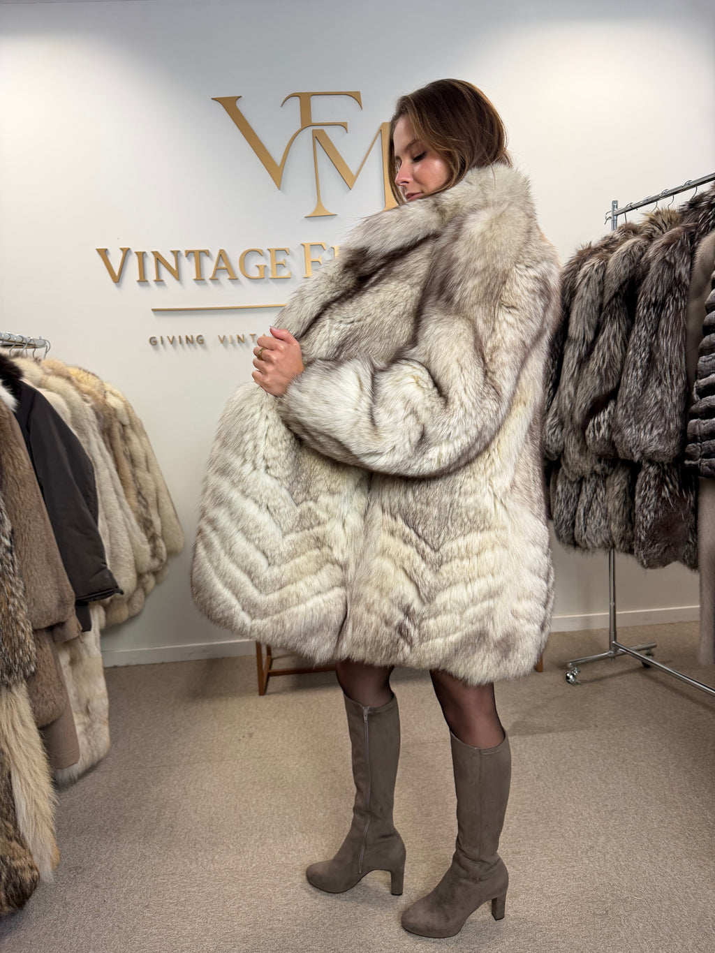 White Nordic Fox Fur Coat, Medium, Thick Pelt