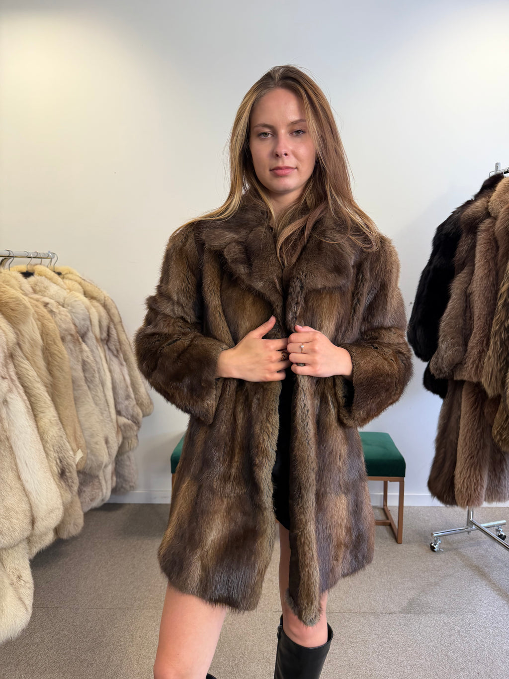 Brown Beaver Fur Jacket, Medium, Outlet
