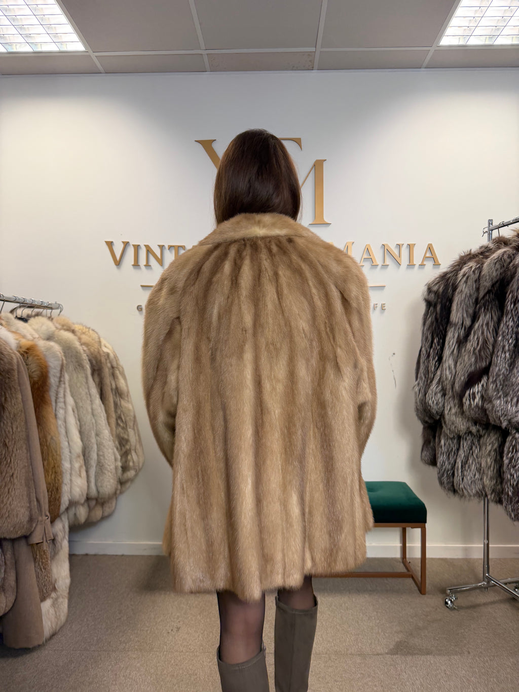 Pastel Mink Fur Jacket, Light Beige, 3XL