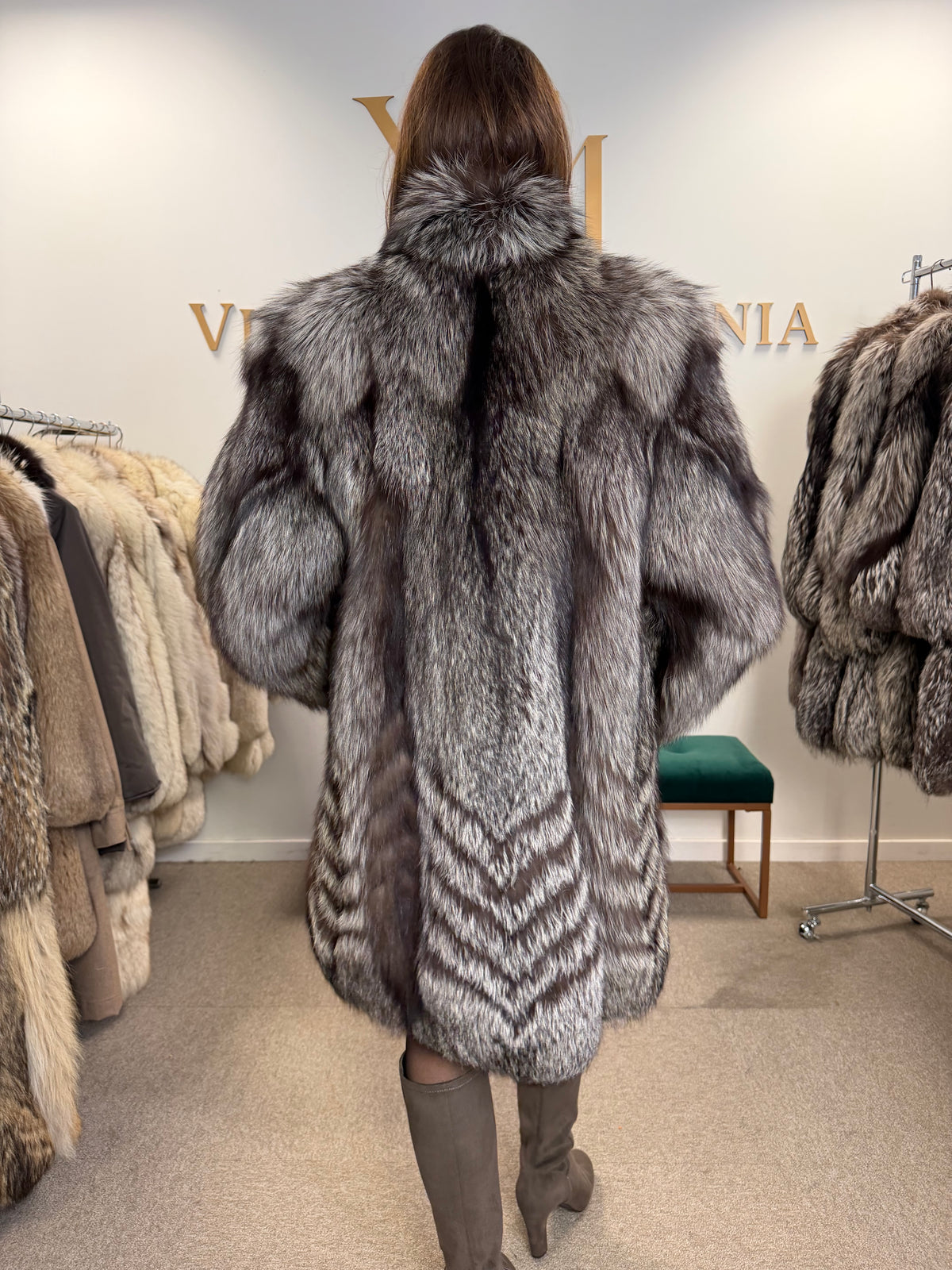 Silver Fox Fur Coat, Medium, Trimmed, Luxury