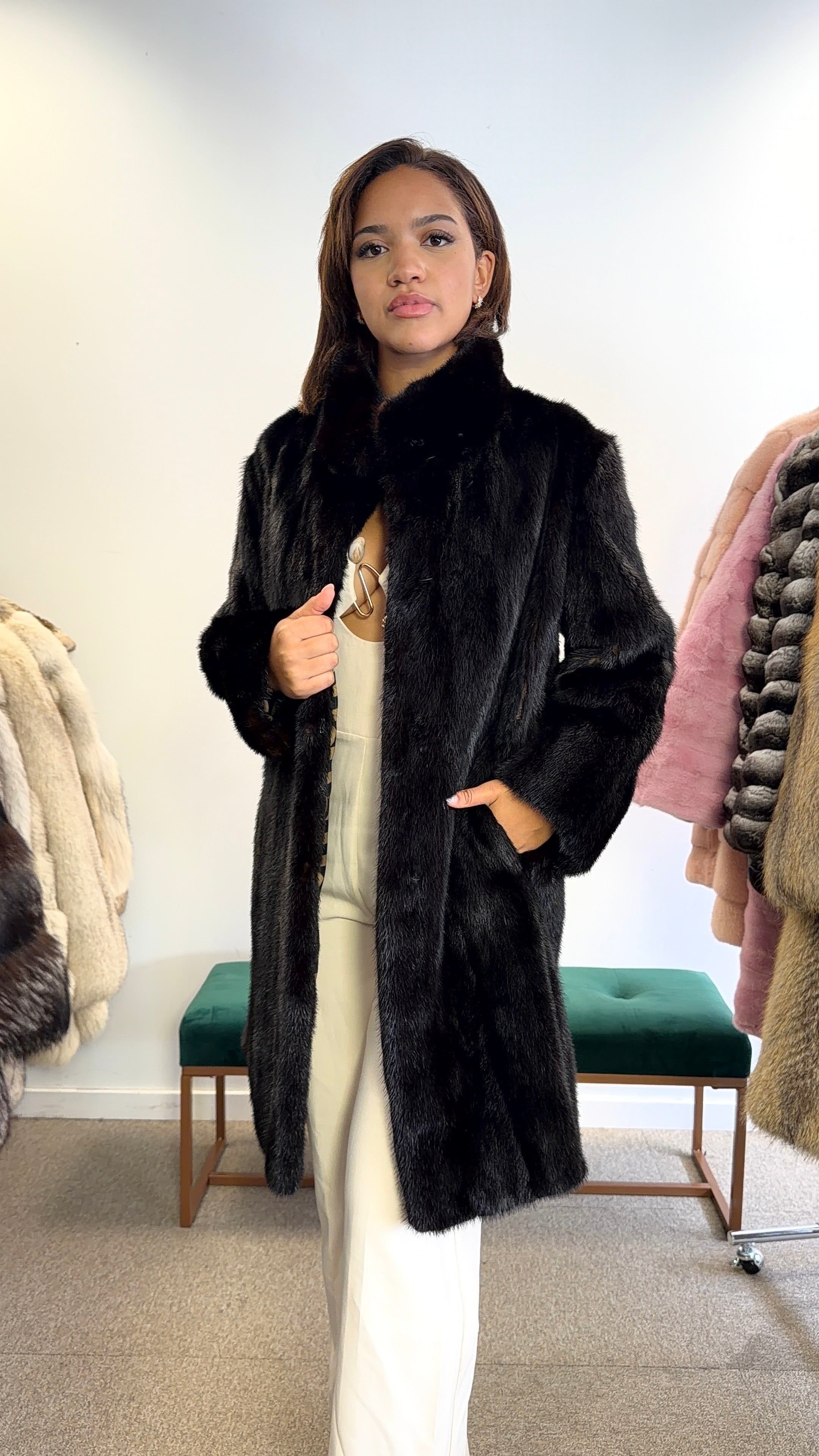 Mink Fur Jacket, Black, Medium
