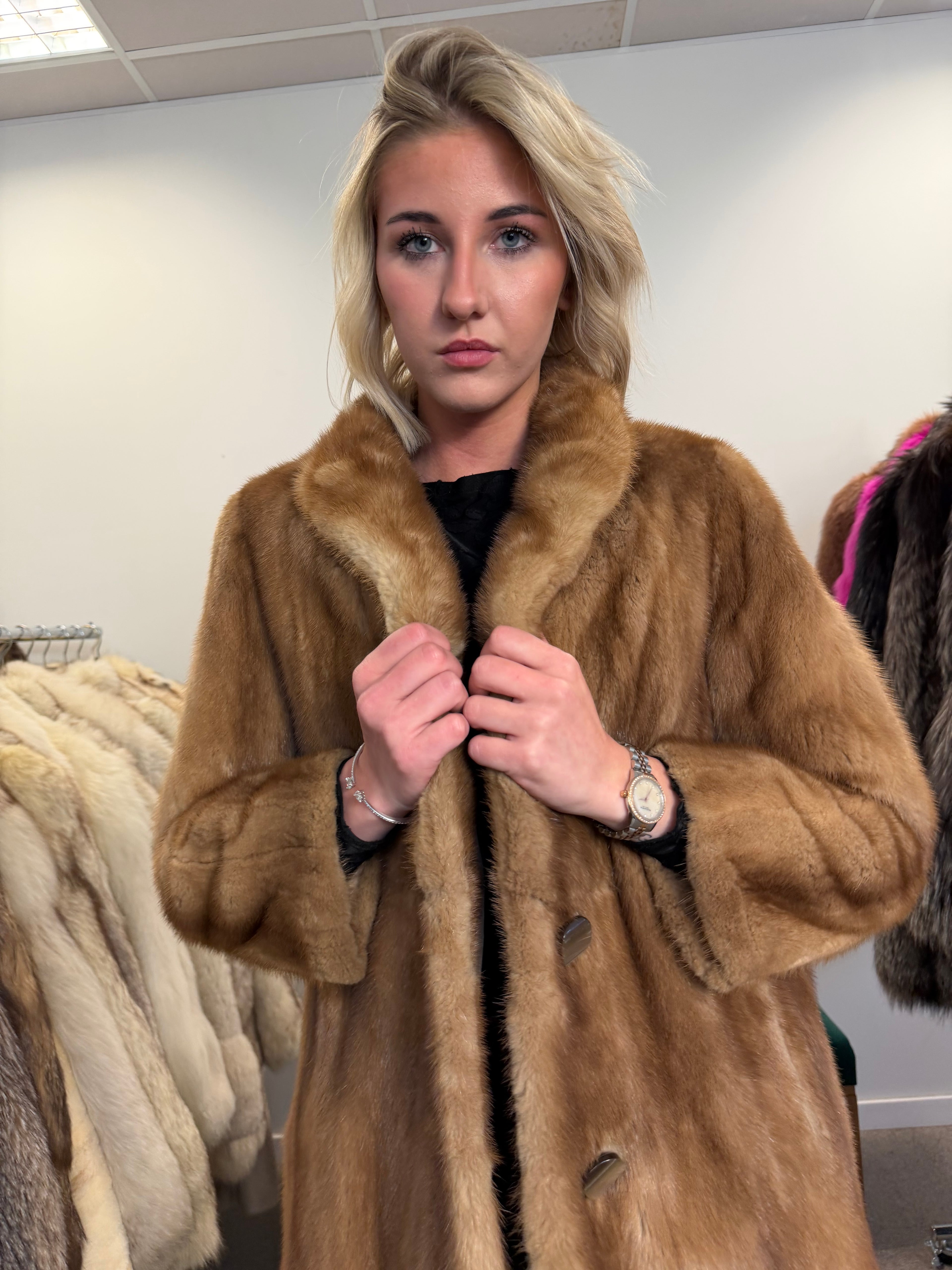 Mink Fur Coat, Pastel, Size S