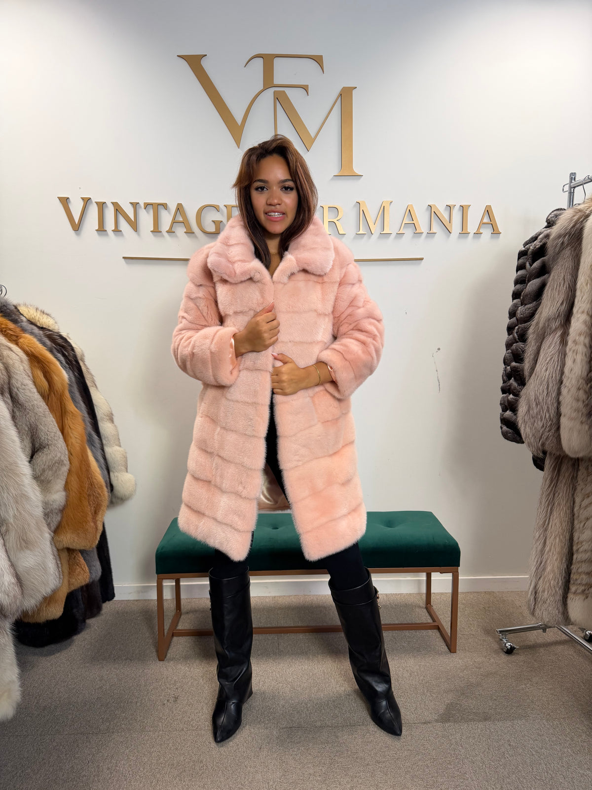 Pink Mink Fur Coat, Medium, New