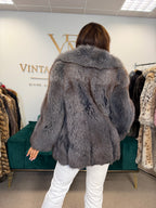 Blue Dyed Fox Fur Jacket, Short, Fits S XS