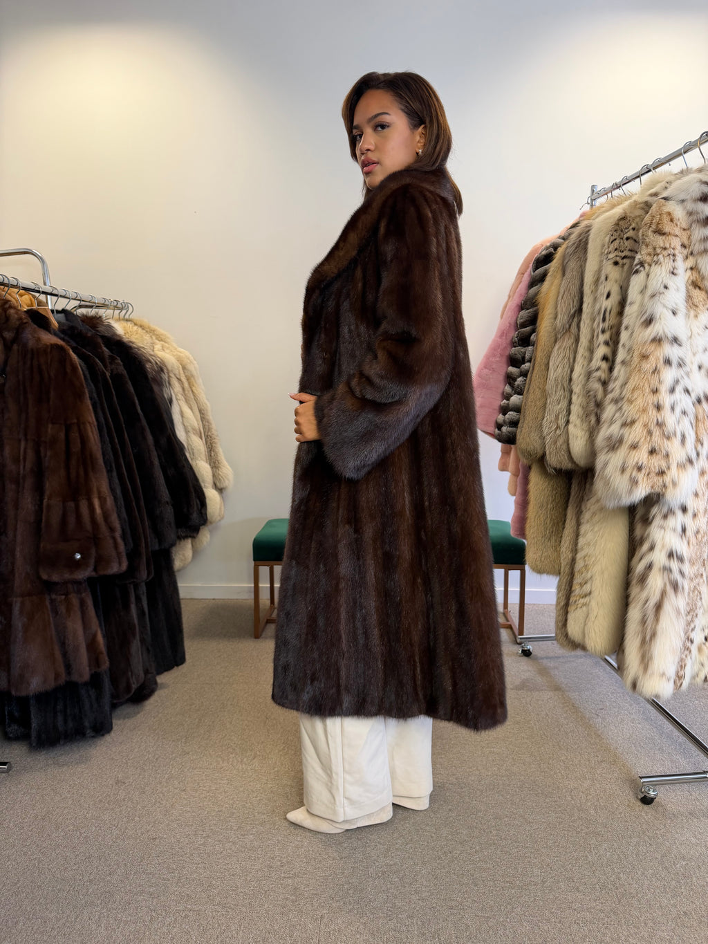 Brown Mink Fur Coat, Large, Luxury