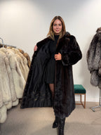 Mink Fur Coat, Dark Brown, Full Length, Size L