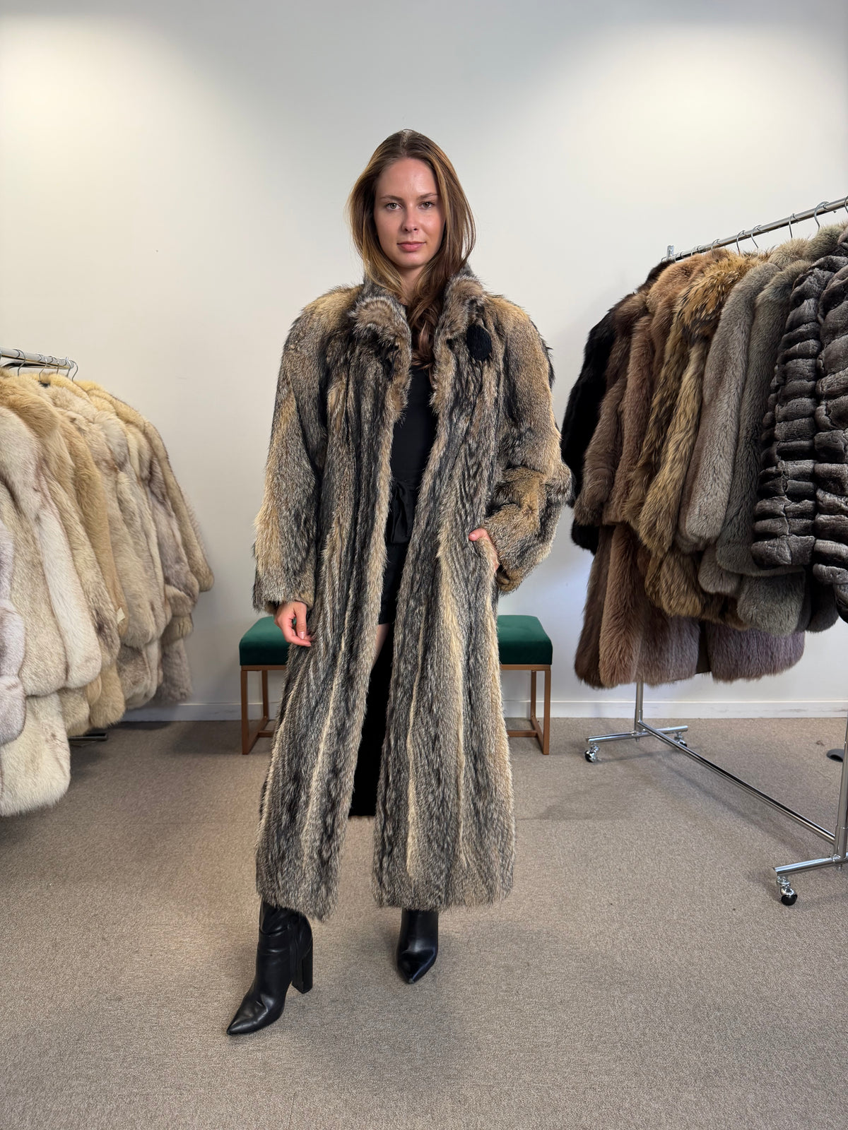 Coyote Fur Coat, Medium, Full Length