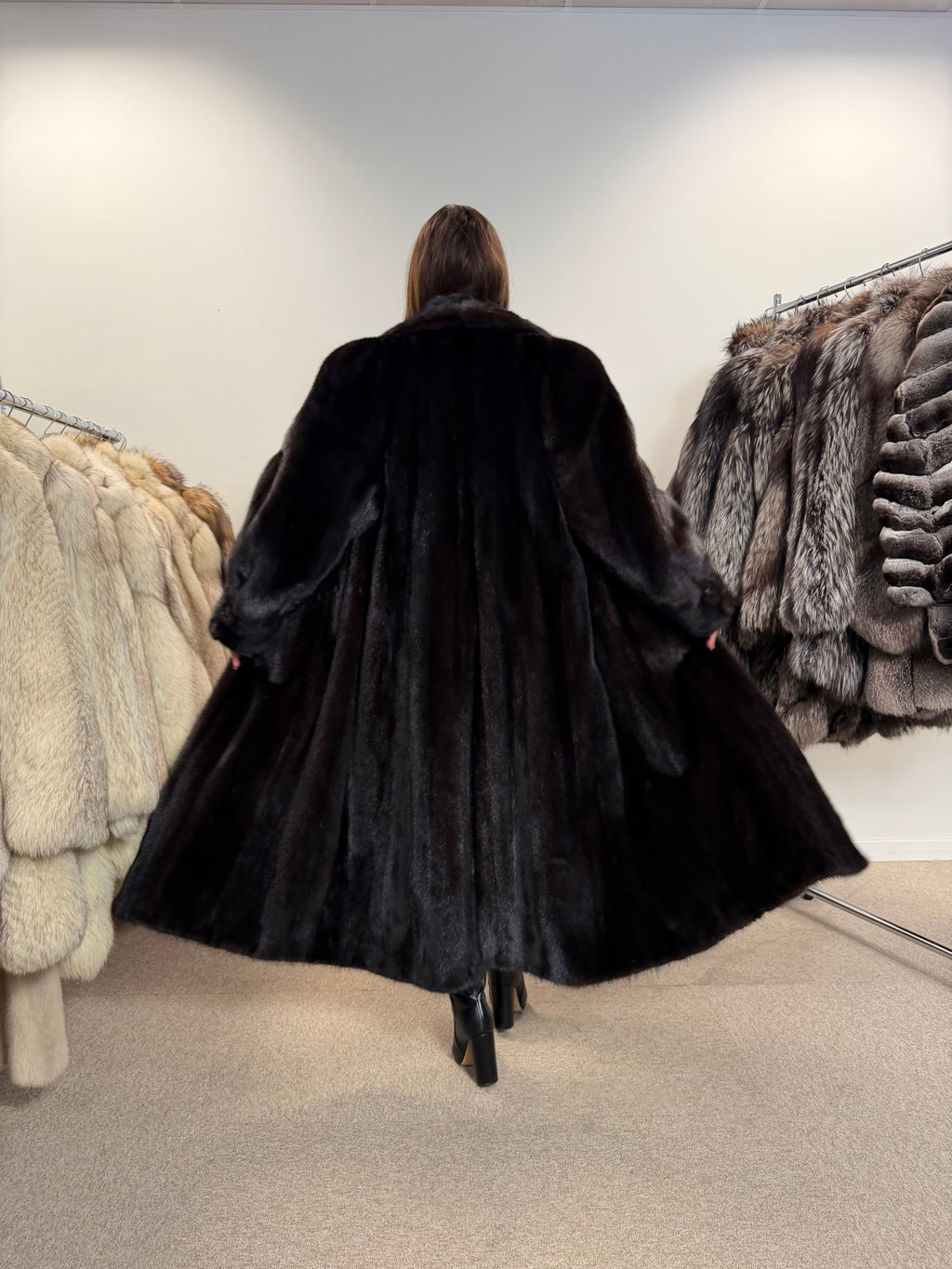 Luxury Mink Fur Coat, Dark Brown, Extra Long, Size L