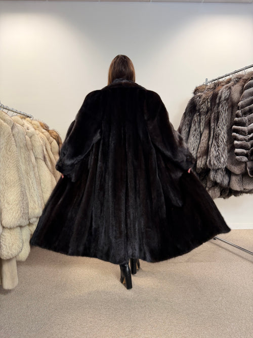 Luxury Mink Fur Coat, Dark Brown, Extra Long, Size L