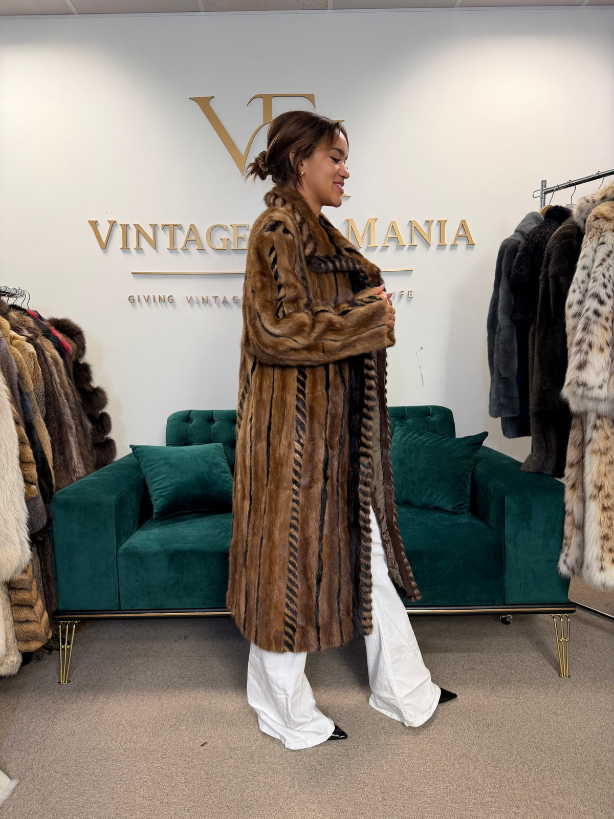 Luxury Pastel Mink Fur Coat, Large, Two-Tone Design