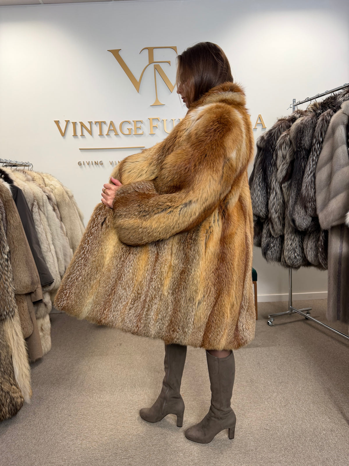 Red Fox Fur Coat, Large, Fluffy