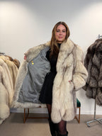 White Nordic Fox Real Fur Coat, Size L