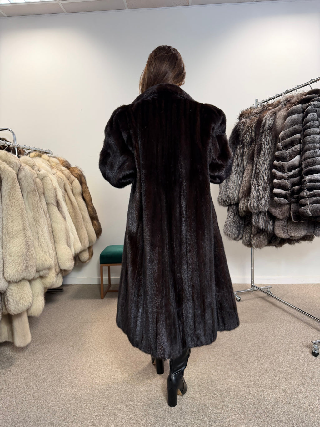 Mink Fur Coat, Dark Brown, Size L