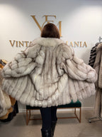 White Blue Fox Fur Jacket, Short and Soft, Medium