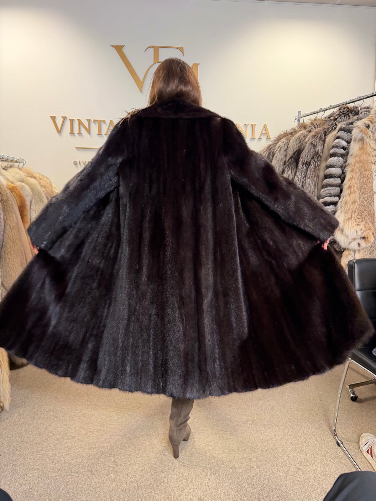 Dark Brown Mink Fur Coat, Medium, Bouckaert