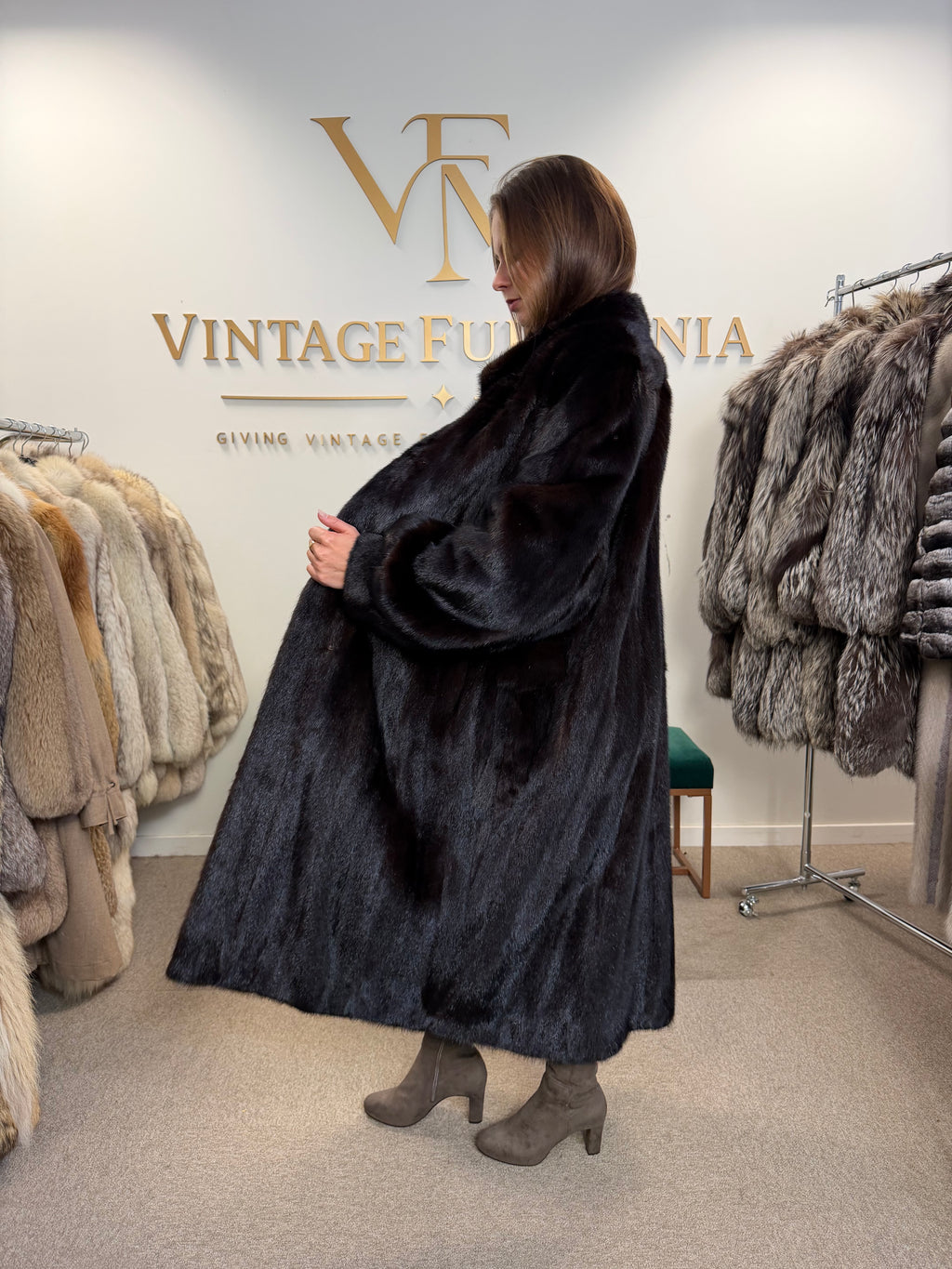 Brown Mink Fur Coat, XXL, Full Length