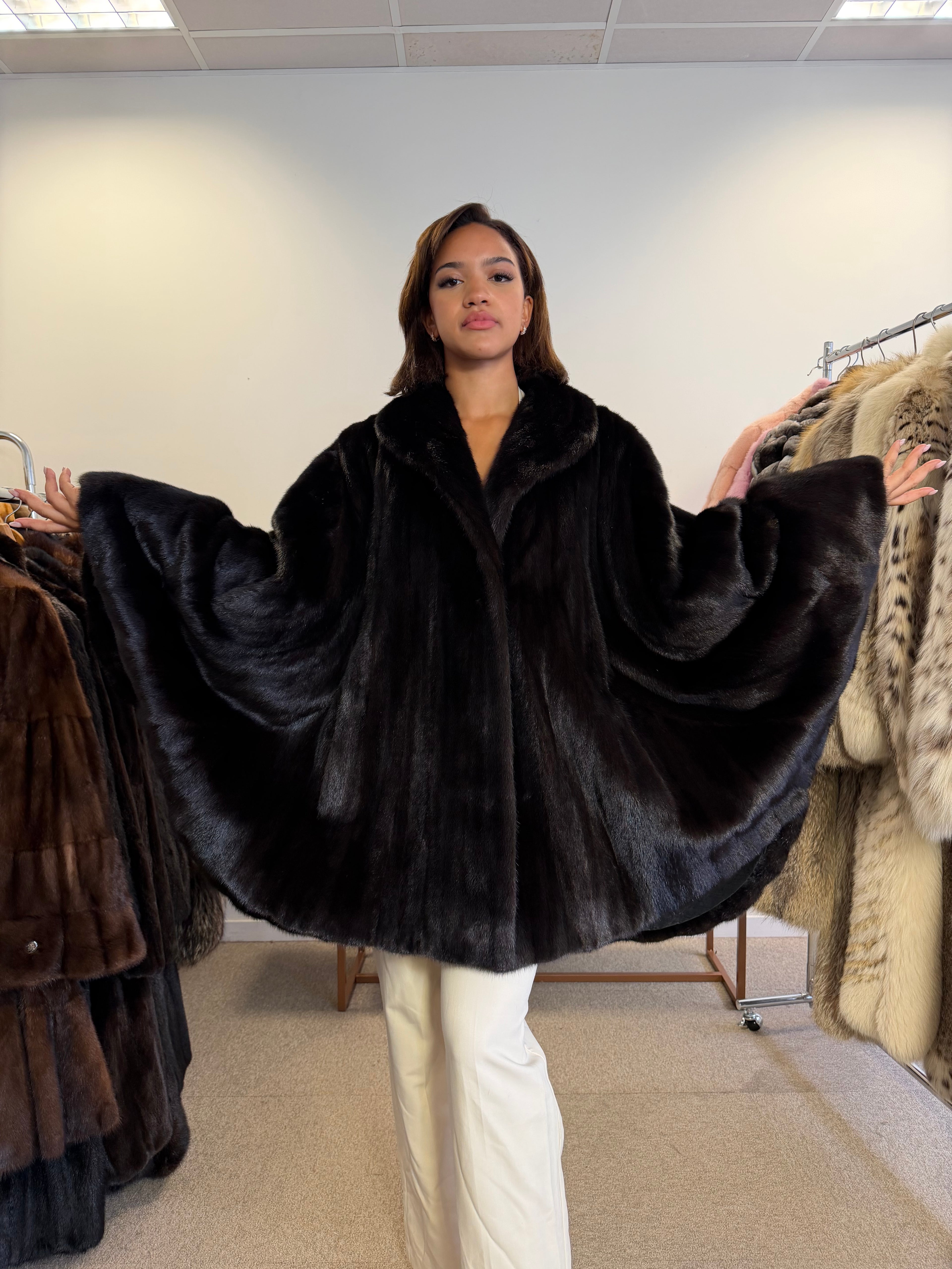 Mink Fur Cape, Black Butterfly, One Size