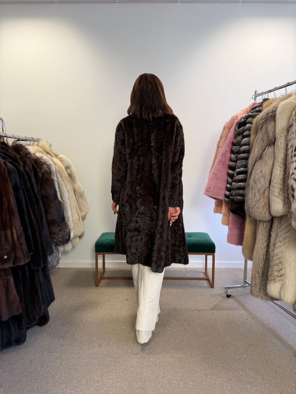 Mink Fur Coat, Brown Pieced, Medium