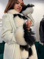 Shearling Sheepskin Coat with Fox & Shearling Collar, Medium, Full Length