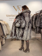 Silver Fox Fur Coat, XL, Super Fluffy