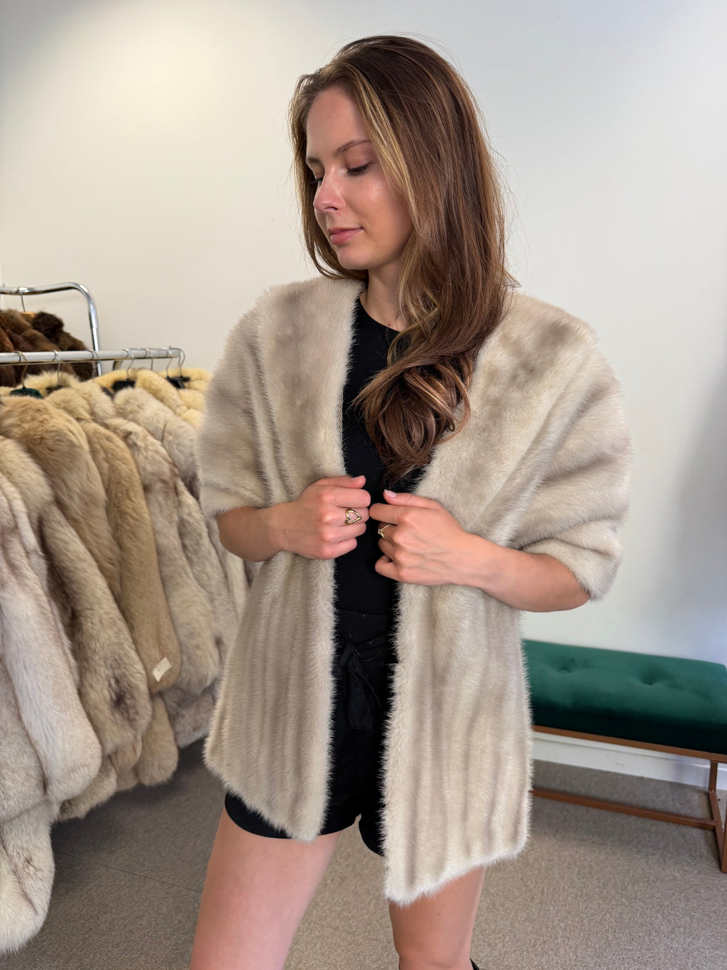 Mink Fur Stole, Grey, High Quality 150 cm