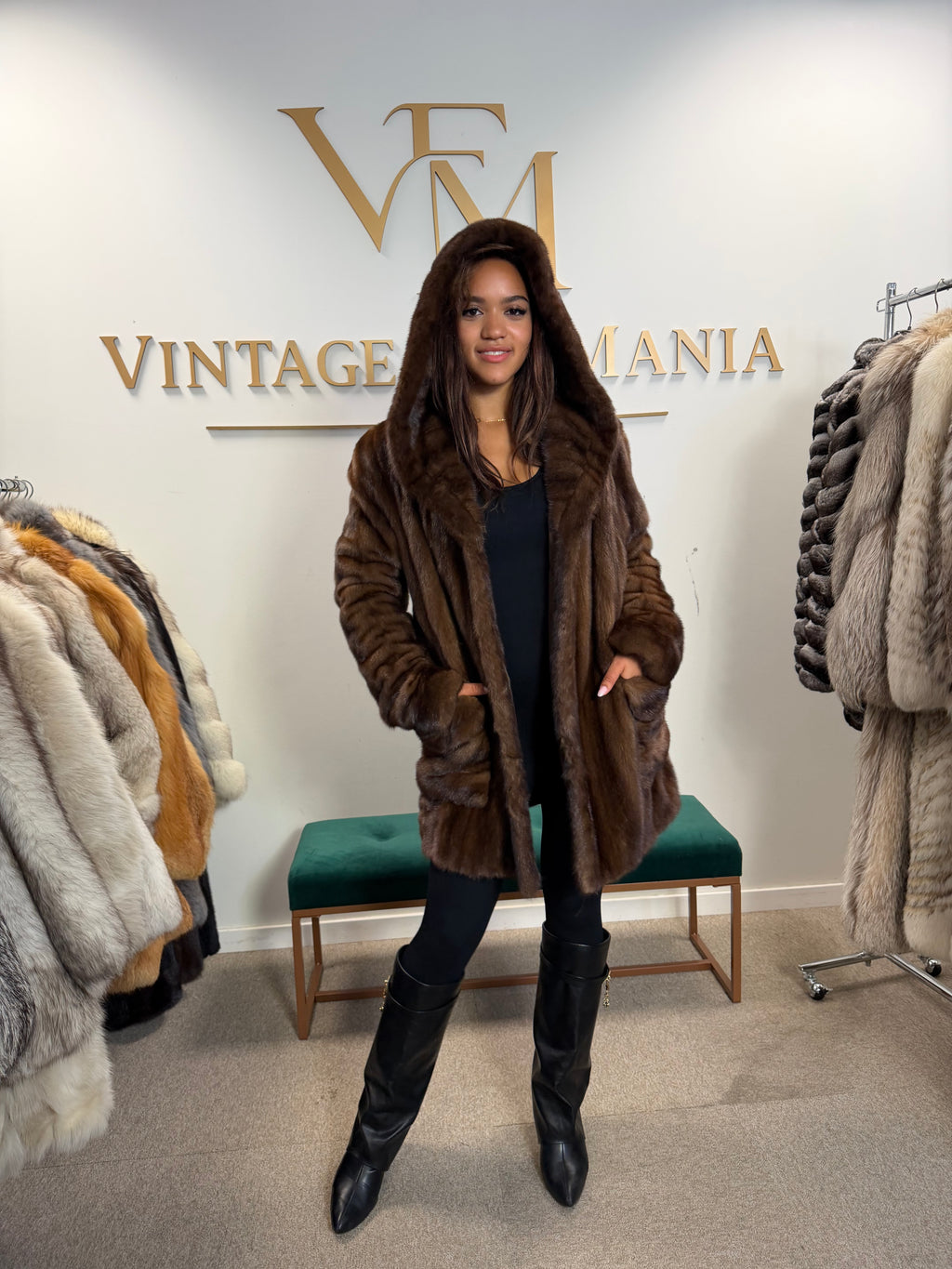 Pierre Balmain Mink Fur Coat, Brown, Medium, French Luxury