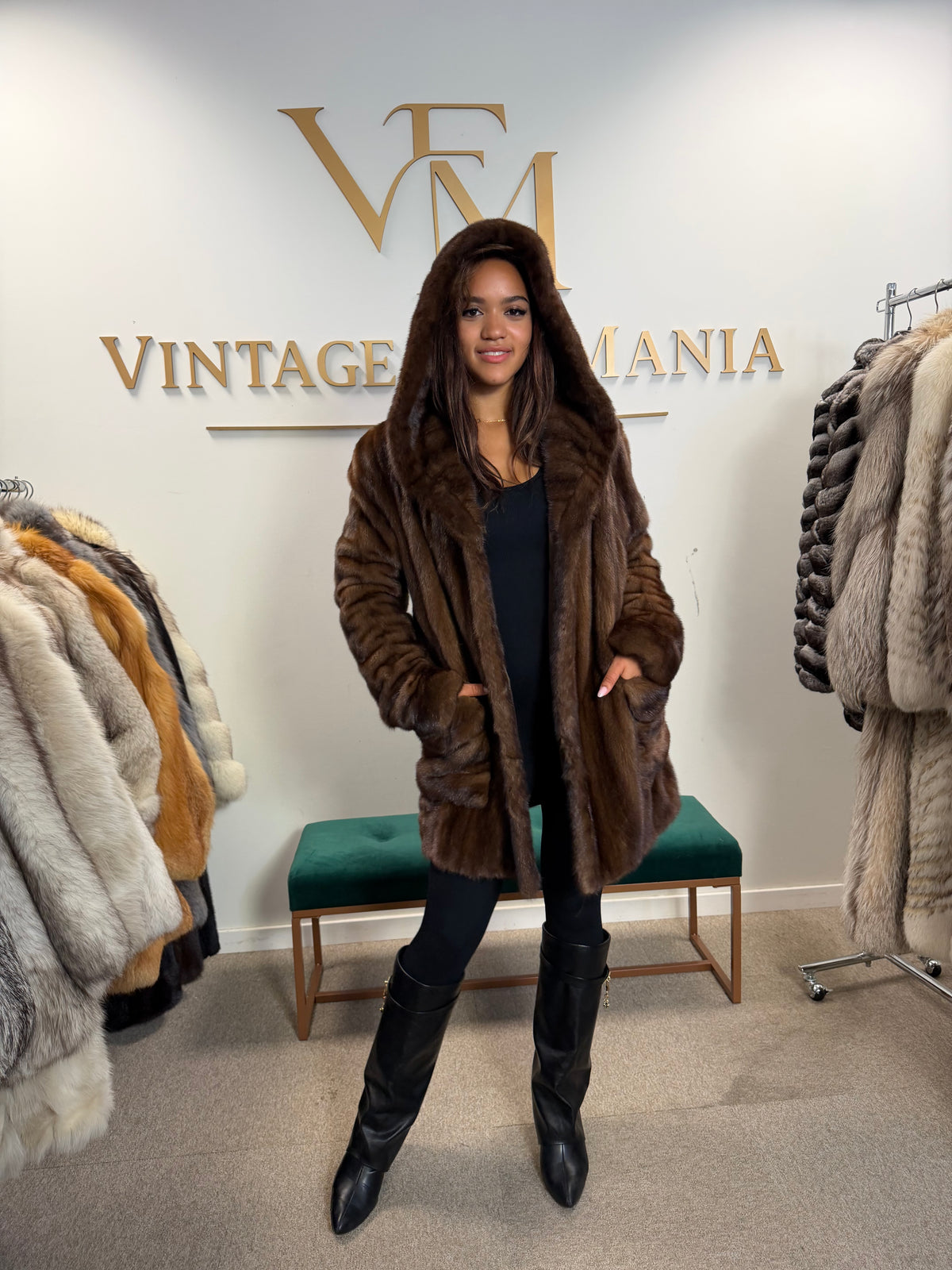 Pierre Balmain Mink Fur Coat, Brown, Medium, French Luxury