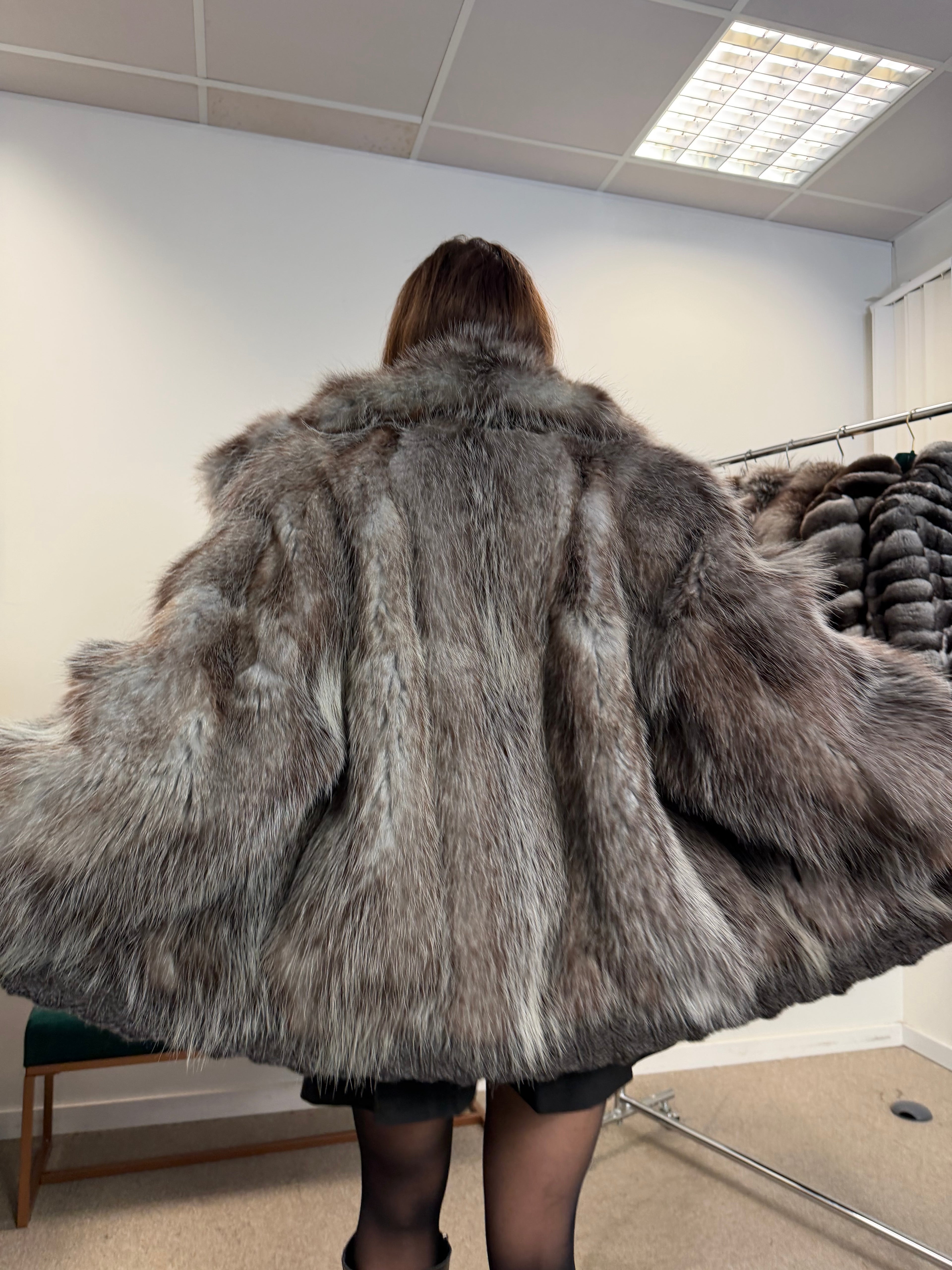 Opossum Fur Jacket, Hooded, Size M