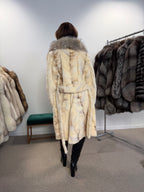 Mink Fur Coat, Sheared White, Fox Collar, Size M