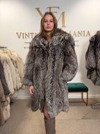 Silver Fox Fur Coat, Large, SAGA, Swinger, Trimmed