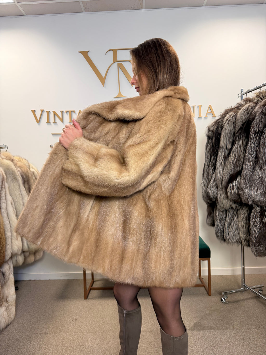 Pastel Mink Fur Jacket, Light Beige, 3XL