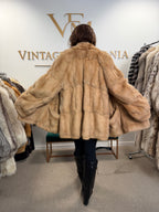Cream Beige Feh Fur Coat, Butterfly Style, XL