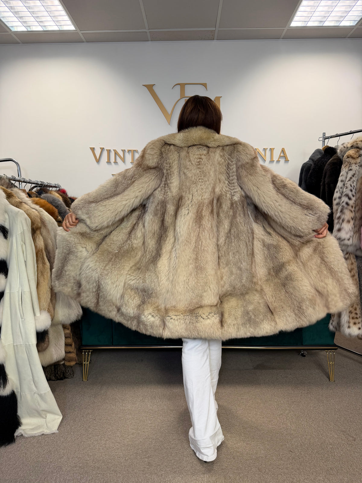 White Nordic Fox Fur Coat, Large, Outlet