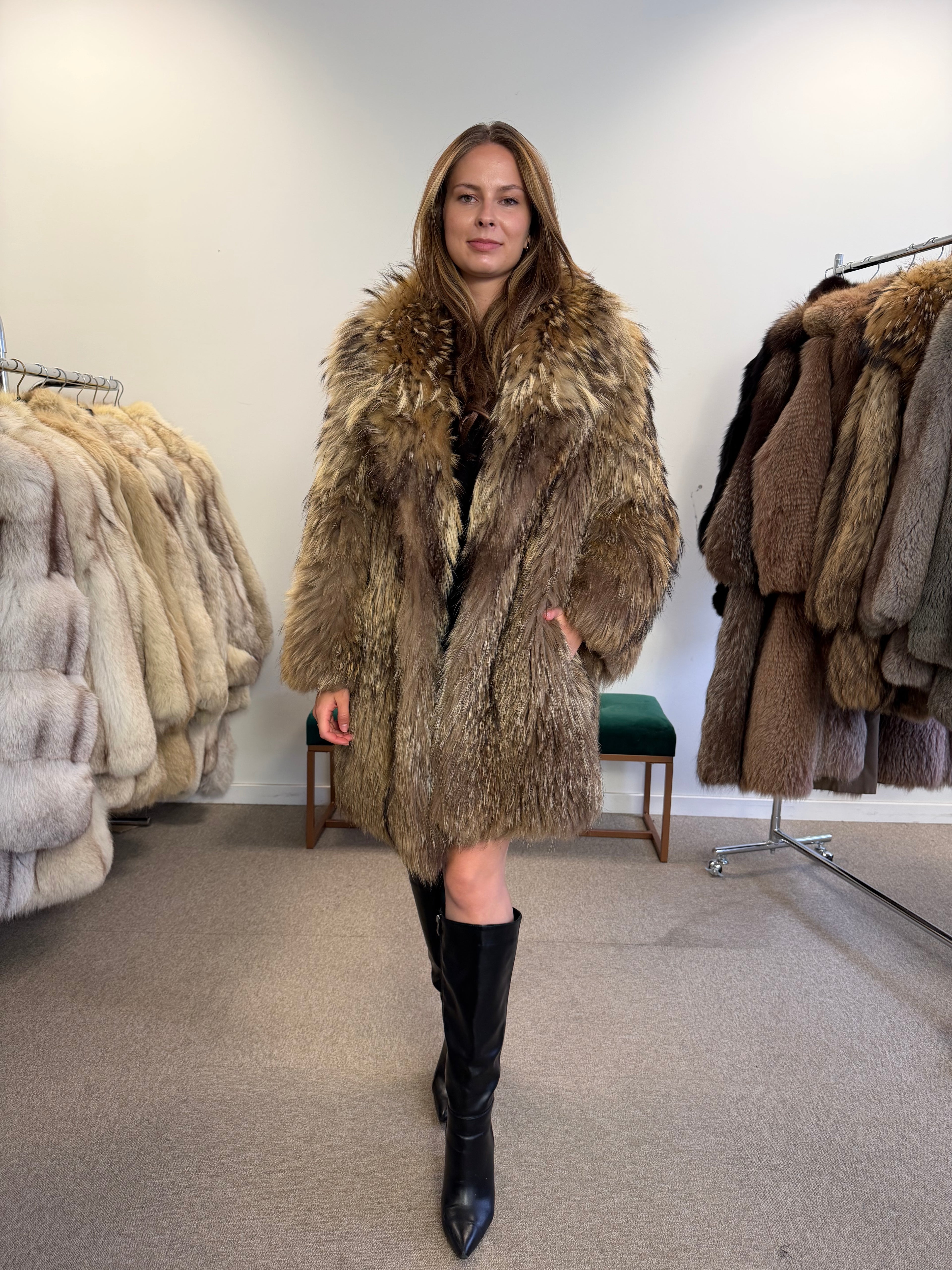 Raccoon Fur Coat, Size M