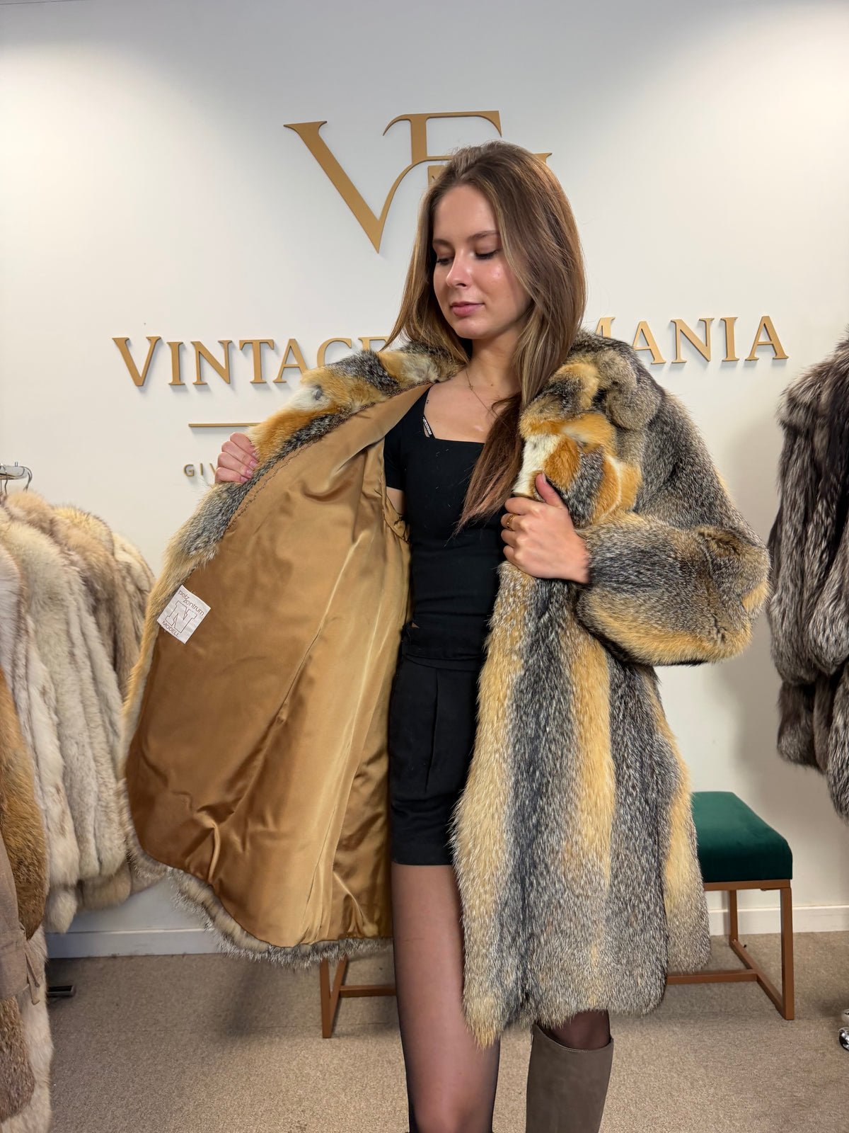 Grey Fox Fur Jacket, Medium, Golden Lining