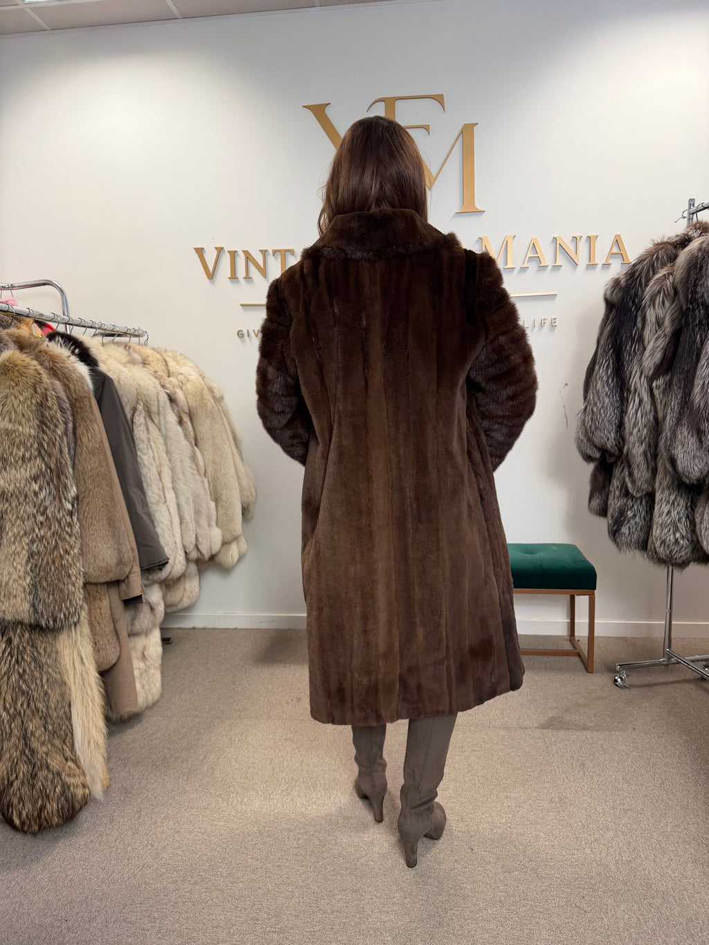 Brown Sheared Mink Fur Coat, Large, High Quality
