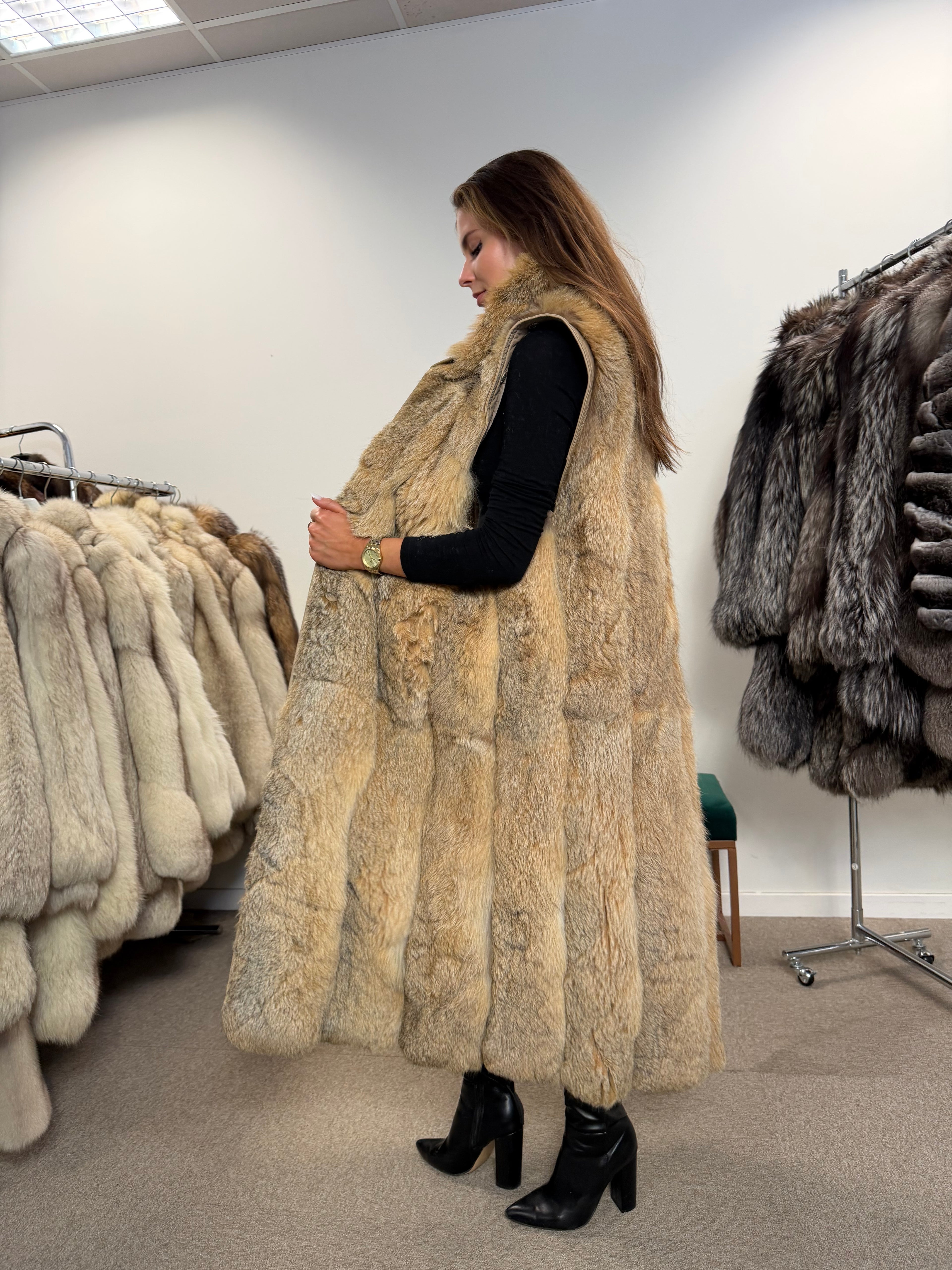 Lynx & Fox Fur Coat, Convertible, Full Length, Size L
