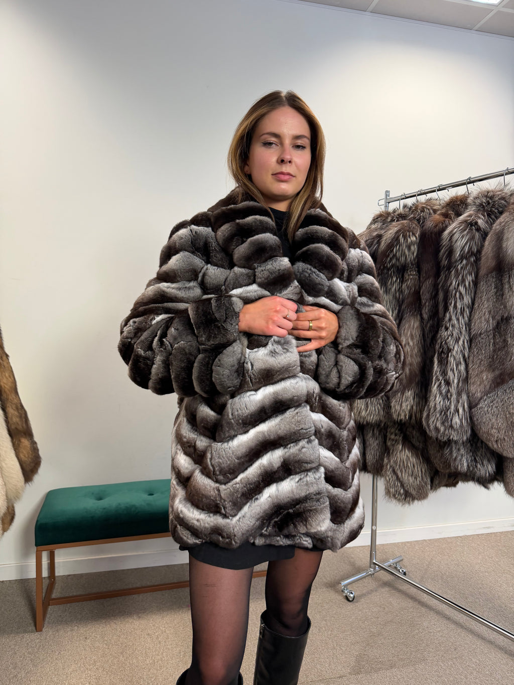 Chinchilla Fur Coat — Large Size, Real Chinchilla Fur