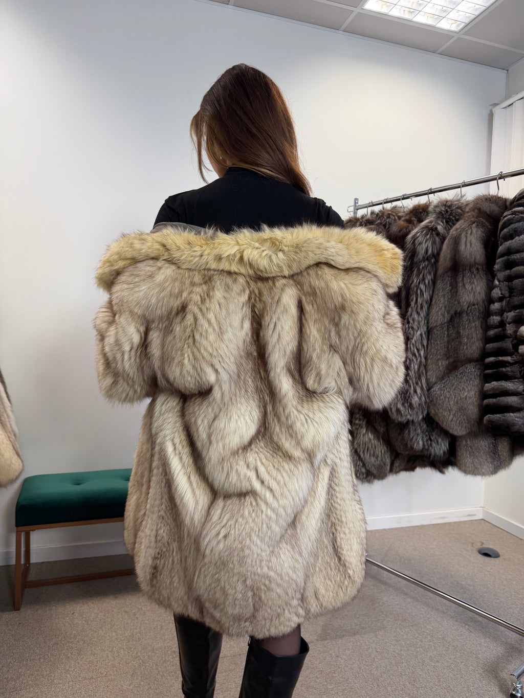 White Nordic Fox Fur Coat, Size M