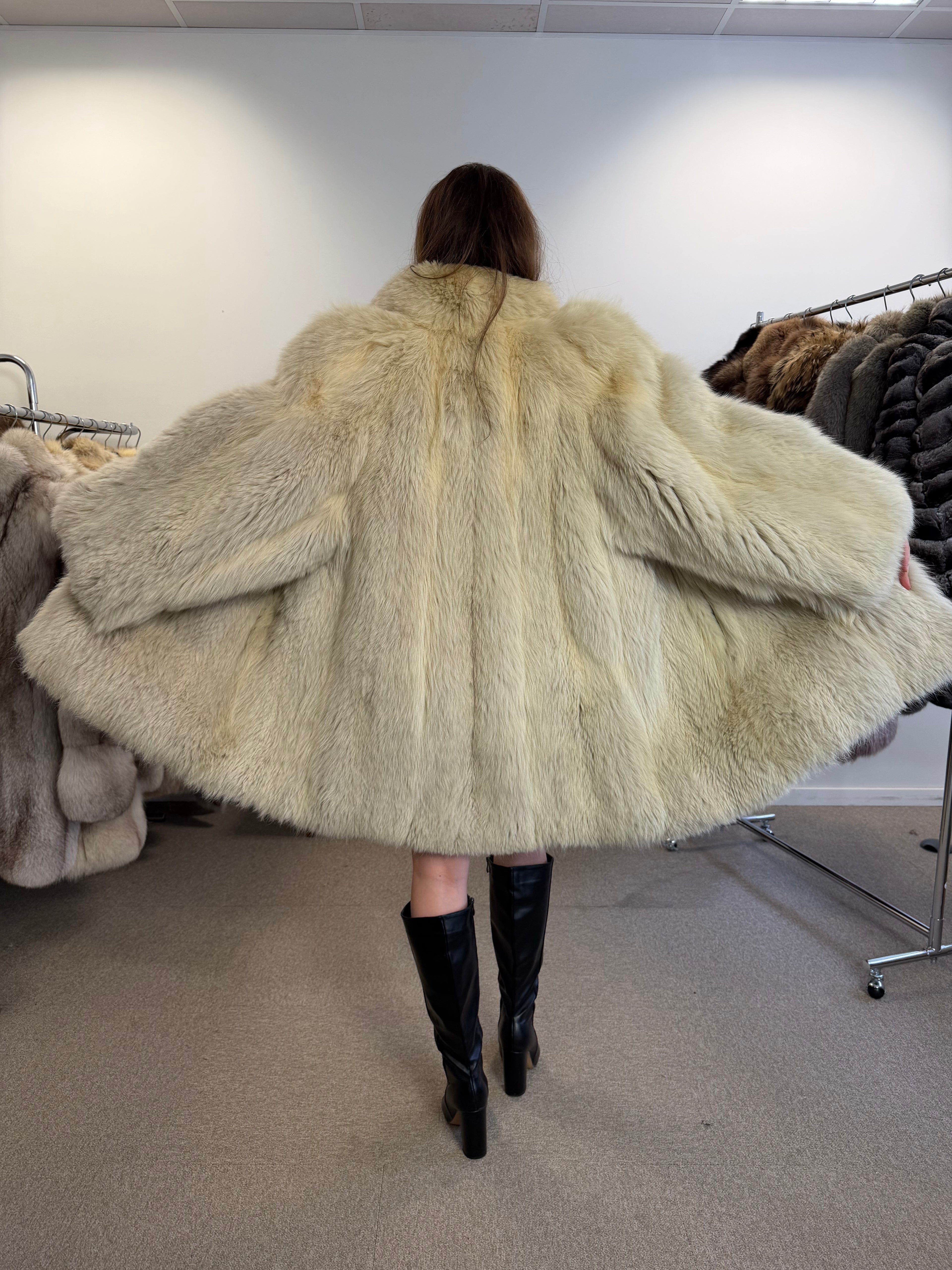 Fox Fur Coat, White, Size XL