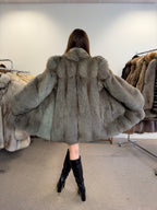 Blue Fox Fur Coat, Light Blue, Size M